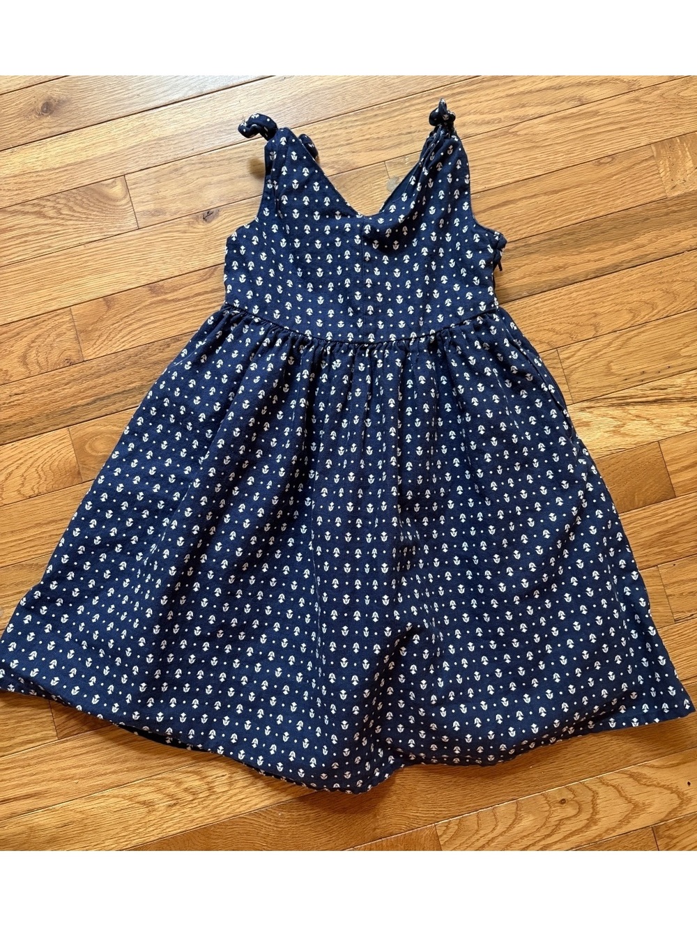 Hope & Henry Girls Navy Blue Floral Linen Cotton Dress Size 6